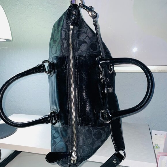 COACH Ashley Satchel Black Signature Jacquard Leather Silver Hardware - Picture 4 of 11